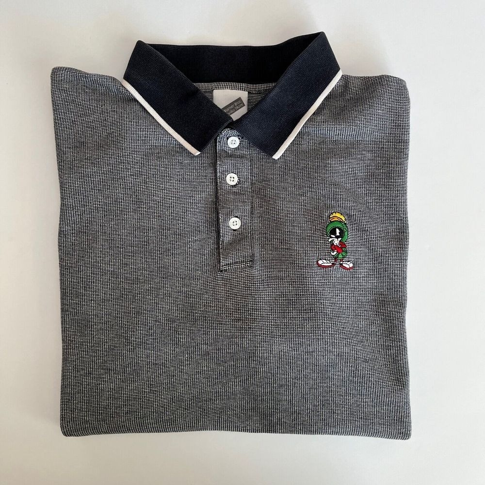 Vintage Warner Bros Mens Marvin the Martian Polo Collared Shirt Looney‎ Tunes N1